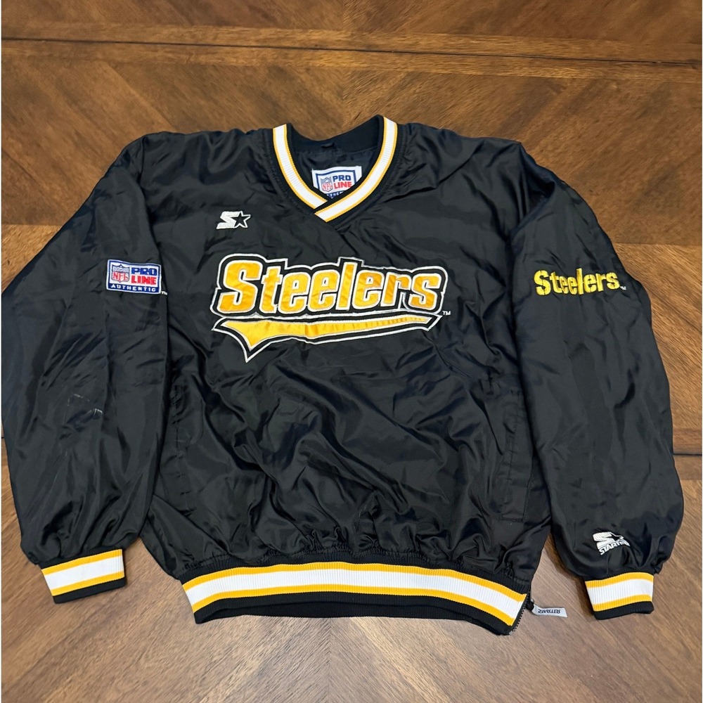 Vintage Pittsburgh Steelers Starter NFL Pro Line Windbreaker Pullover XL Black